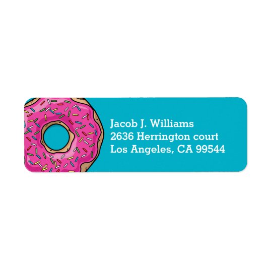 Juicy Delicious Pink Sprinkled Doughnut Return Address Label