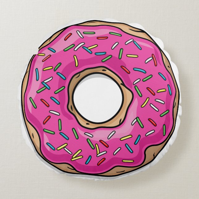 Juicy Delicious Pink Sprinkled Doughnut Round Cushion (Front)