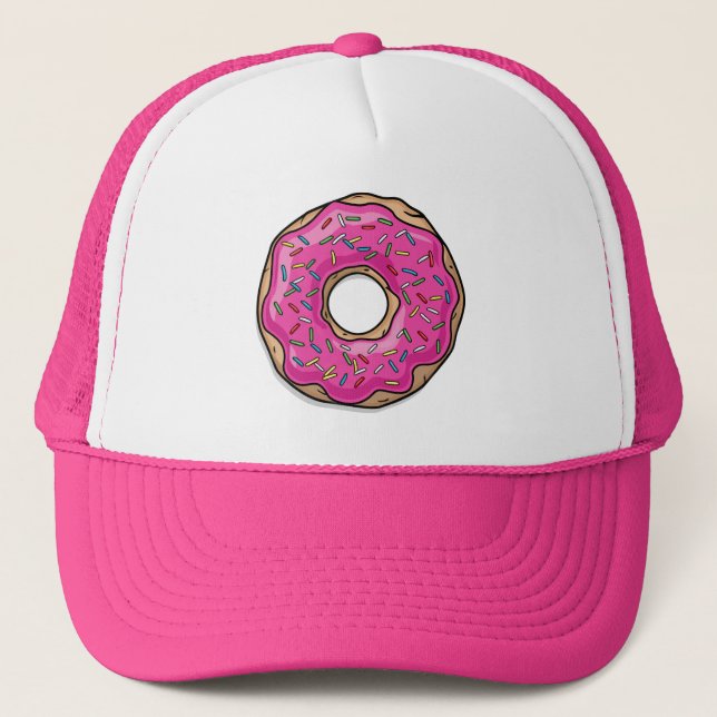 Juicy Delicious Pink Sprinkled Doughnut Trucker Hat (Front)