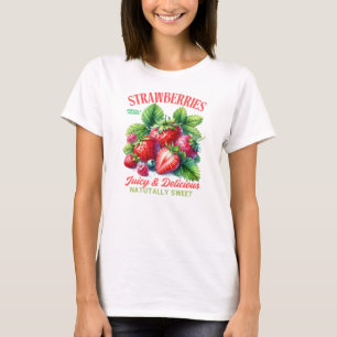 Juicy & Delicious Strawberries Vintage Fruit Art T-Shirt