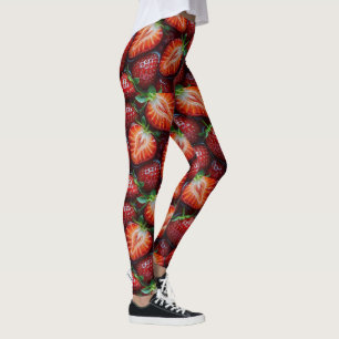 Juicy Fresh Red Strawberries Summer Fruit Pattern Leggings