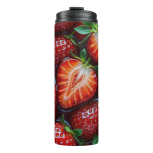 Juicy Fresh Red Strawberries Summer Fruit Pattern Thermal Tumbler