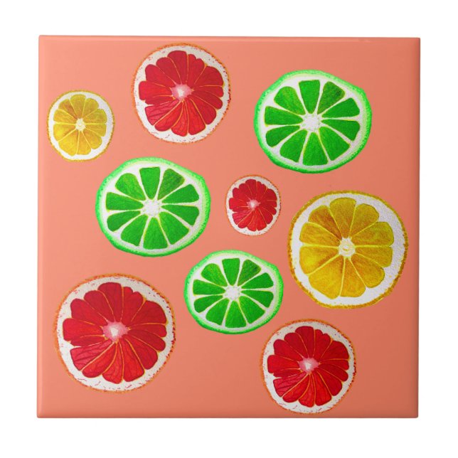 Juicy Fruit citrus fruit pattern Tile (Front)
