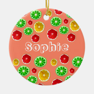 Juicy fruit colourful fruity pattern ceramic tree decoration