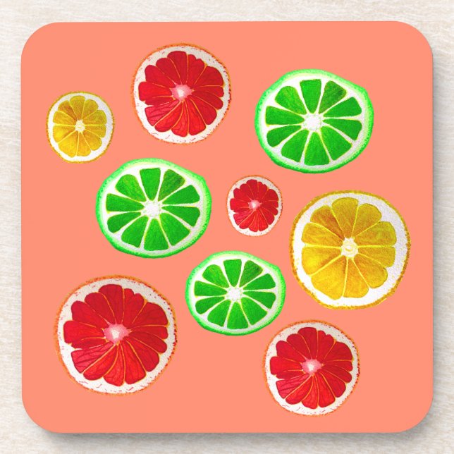 Juicy fruit colourful fruity pattern coaster (Front)