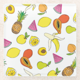 Juicy Fruit, Vintage Seamless Pattern. Glass Coaster