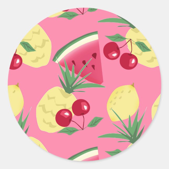 Juicy fruits on a pink-red background. classic round sticker (Front)