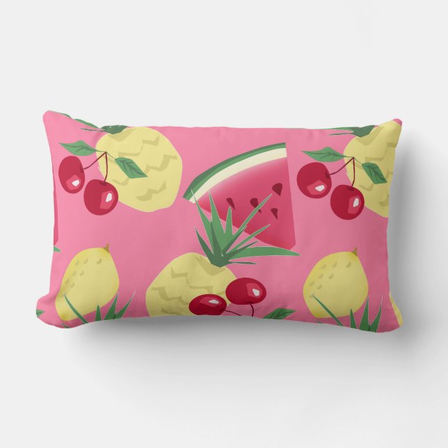 Juicy fruits on a pink-red background. lumbar cushion (Front)