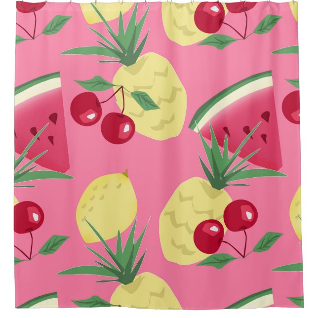 Juicy fruits on a pink-red background. shower curtain (Front)
