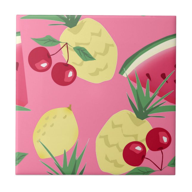 Juicy fruits on a pink-red background. tile (Front)