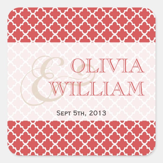 Juicy guava Moroccan tile ampersand modern wedding Square Sticker (Front)