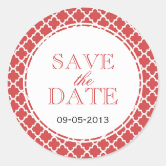 Juicy guava Moroccan tile SAVE THE DATE wedding Classic Round Sticker