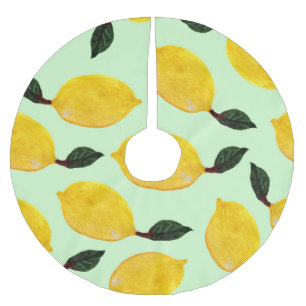 Juicy Lemon Blueberries: Watercolor Seamless Patte Brushed Polyester Tree Skirt