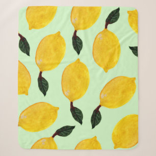 Juicy Lemon Blueberries: Watercolor Seamless Patte Sherpa Blanket