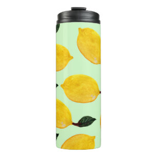Juicy Lemon Blueberries: Watercolor Seamless Patte Thermal Tumbler