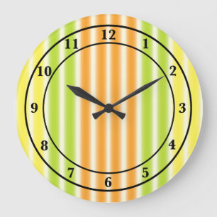 Juicy Lemon Lime And Orange Citrus Fruit Stripes Large Clock