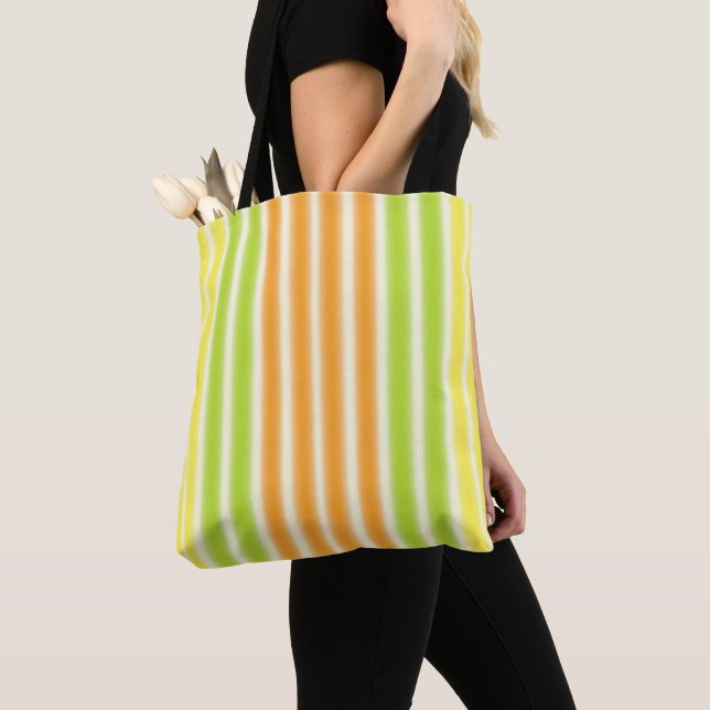 Juicy Lemon Lime And Orange Citrus Fruit Stripes Tote Bag (Close Up)
