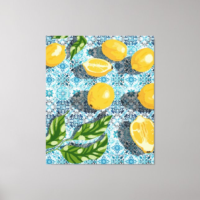 Juicy Lemons on Blue Moroccan Canvas Print (Front)