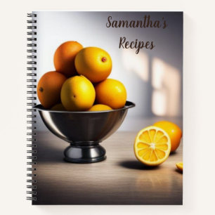 Juicy lemons piled in silver bowl. Editable Notebook