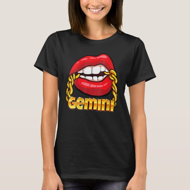 Juicy Lips Gold Chain Gemini Zodiac Sign Costume T-Shirt (Front)