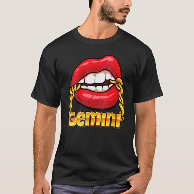 Juicy Lips Gold Chain Gemini Zodiac Sign Costume T-Shirt (Front)