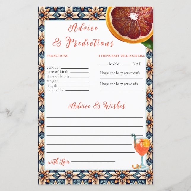 Juicy Orange Floral Tile Advice & Prediction Cards (Front)