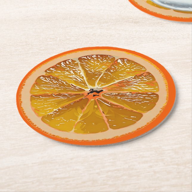   Juicy  orange   slice - fun Round Paper Coaster (Angled)