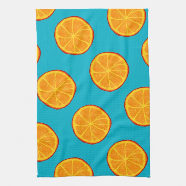 Juicy Orange Slices & Blue Tea Towel (Vertical)