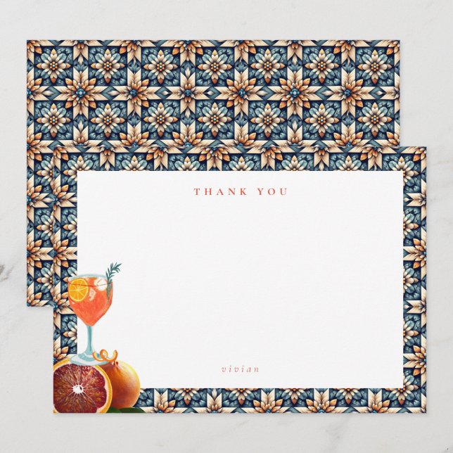 Juicy Orange Spritz Floral Bridal Shower Thank You Card (Front/Back)