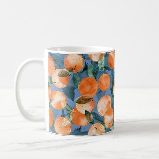 Juicy Oranges Watercolor Pattern Coffee Mug (Left)