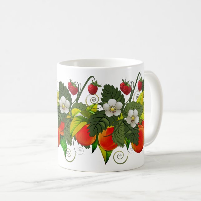 Juicy Peach and Red Strawberry Delight Coffee Mug (Front Right)
