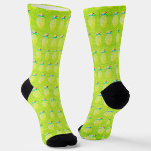 Juicy Pineapple Kiwi Green Pattern Socks