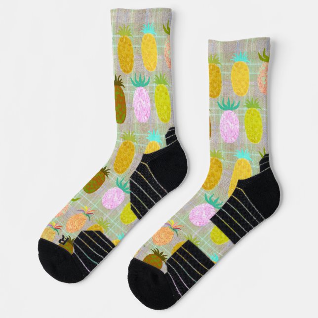 Juicy Pineapple Plaid Pattern Socks (Left)