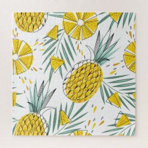 Juicy pineapples: bright vintage pattern. jigsaw puzzle