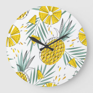 Juicy pineapples: bright vintage pattern. large clock