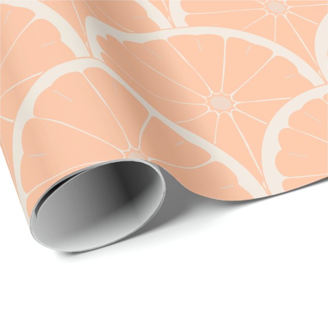 Juicy Pink Grapefruit Pattern Peach Fuzz Wrapping Paper (Roll Corner)