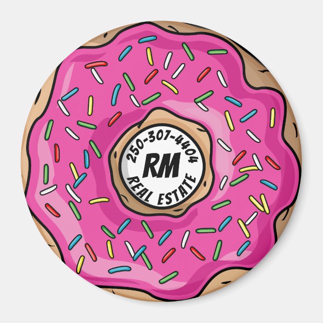 Juicy Pink Sprinkled Doughnut Custom Text + Initia Magnet (Front)
