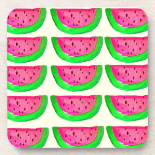 Juicy pink watermelon fruit pattern on lemon coaster