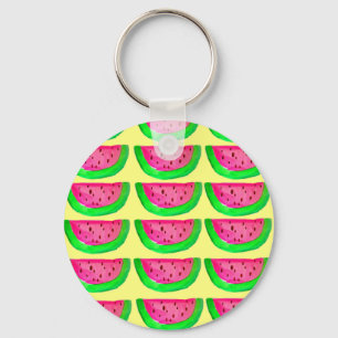 Juicy pink  watermelon fruit pattern on lemon key ring