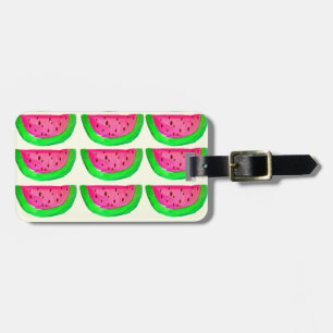Juicy pink  watermelon fruit pattern on lemon luggage tag