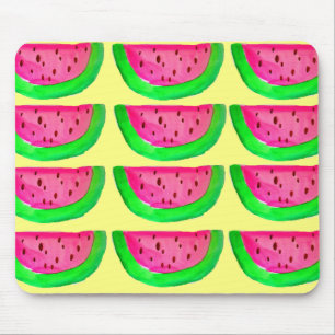 Juicy pink watermelon fruit pattern on lemon mouse mat