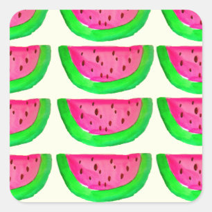 Juicy pink  watermelon fruit pattern on lemon square sticker