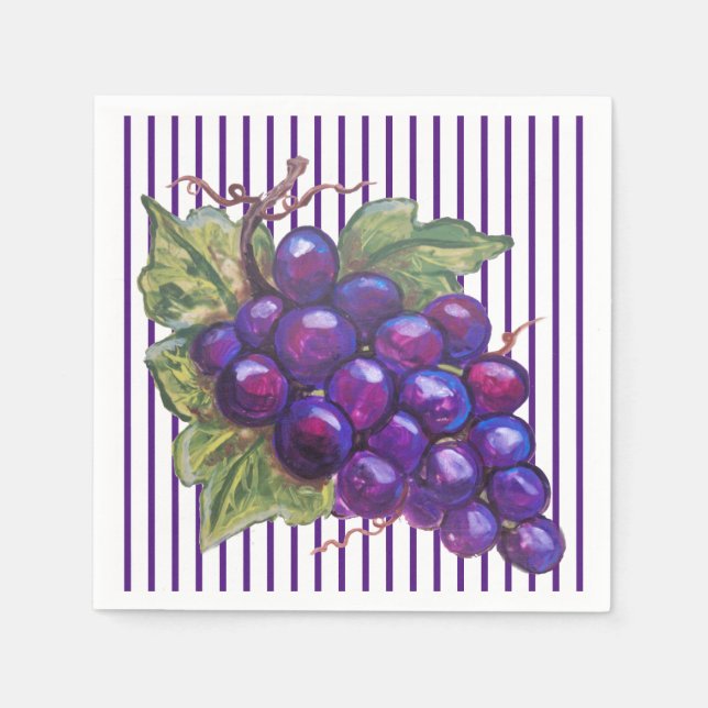 Juicy Purple Grapes Striped Dessert Wine Harvest Napkin (Front)