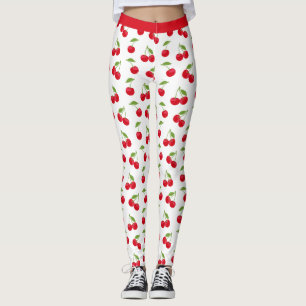 Juicy Red Cherries Red and White Patterned Leggings