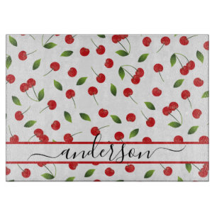 Juicy Red Cherry Pattern   Personalised Cutting Board