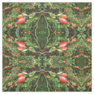 Juicy Red Rose Hips Patterned Fabric