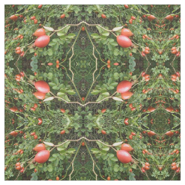 Juicy Red Rose Hips Patterned Fabric (Swatch)