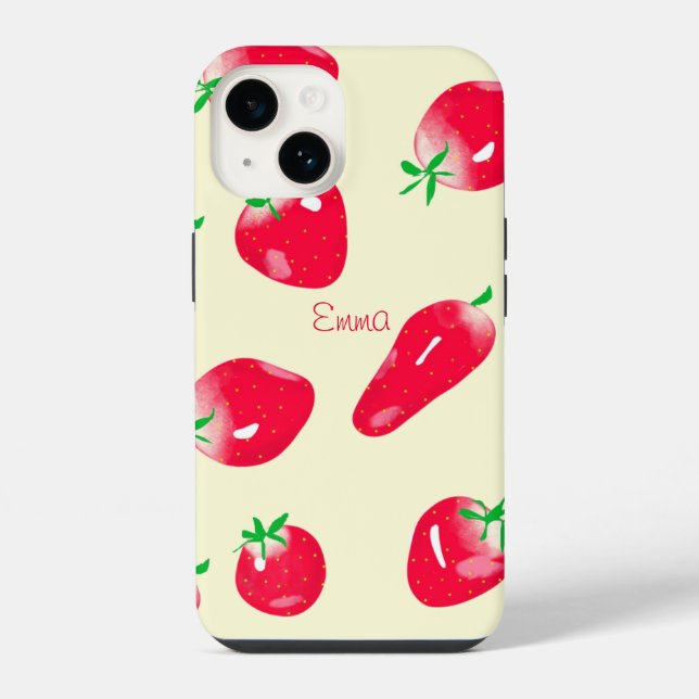 Juicy Red Strawberries (Beige) iPhone Case (Back)