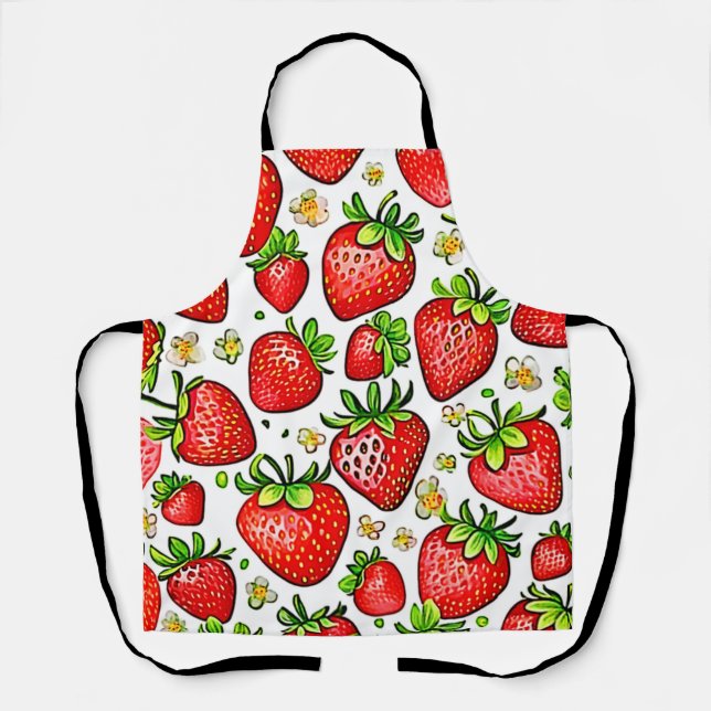  Juicy Red Strawberries Pattern Apron (Front)