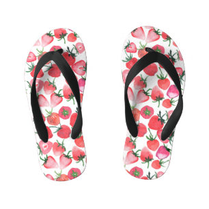 Juicy Red Strawberries Watercolor Pattern Kid's Flip Flops